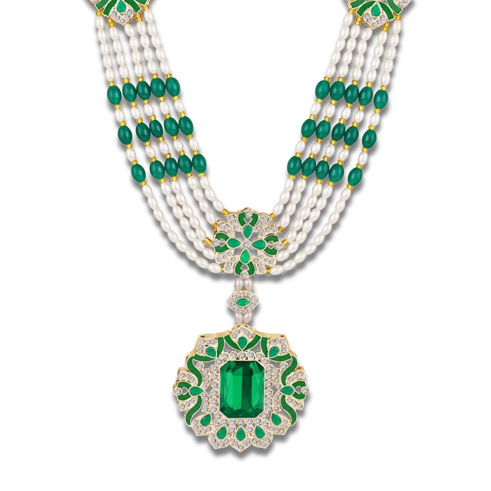Royal Green and White Artificial Pearl Layered Dulha Mala