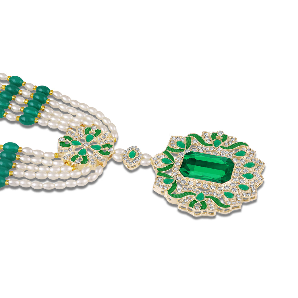 Royal Green and White Artificial Pearl Layered Dulha Mala