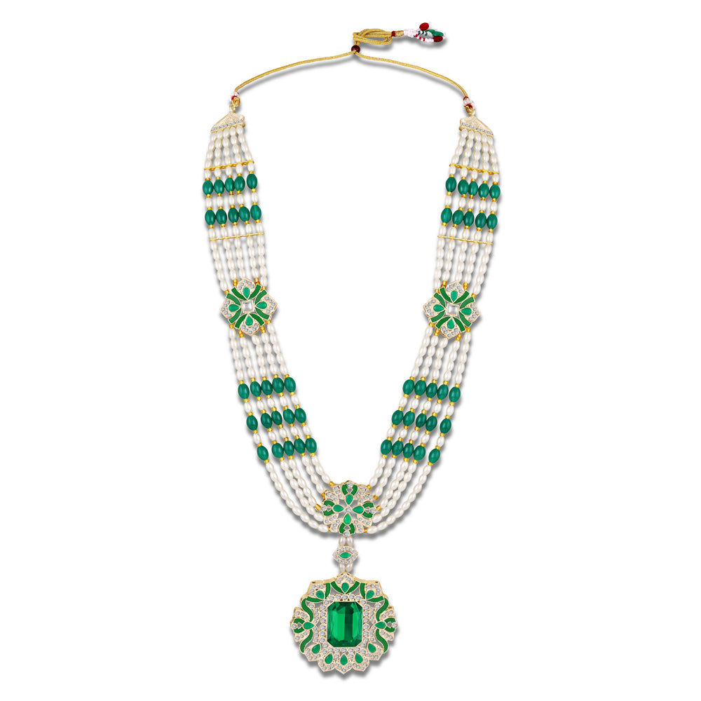 Royal Green and White Artificial Pearl Layered Dulha Mala
