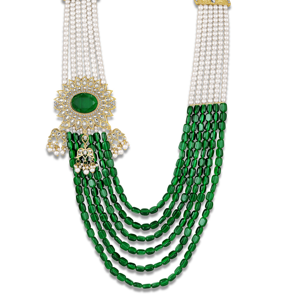 Royal Green and White Artificial Pearl Layered Dulha Mala