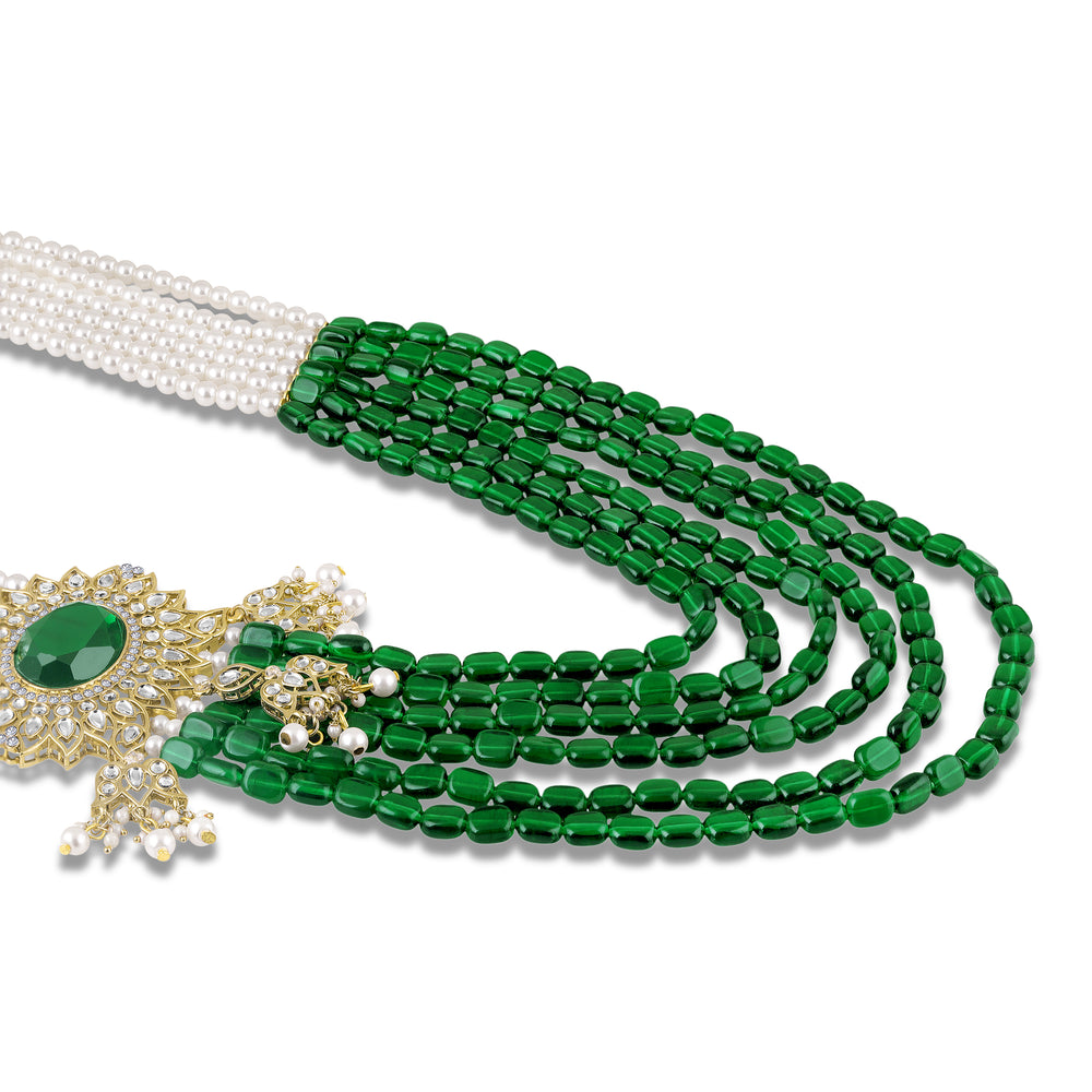 Royal Green and White Artificial Pearl Layered Dulha Mala