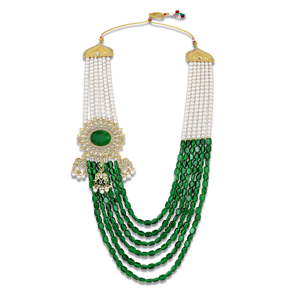Royal Green and White Artificial Pearl Layered Dulha Mala