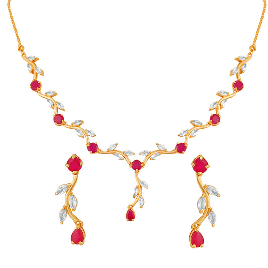 White Leaf Necklace Set with Cubic Zirconia