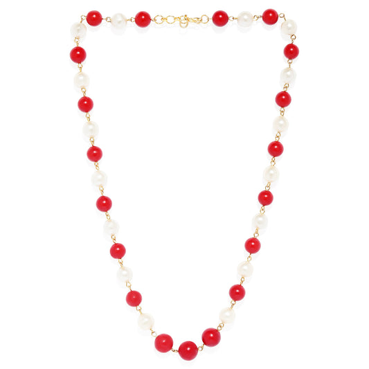 Exclusive Red and Cream Glass Bead Necklace Mala