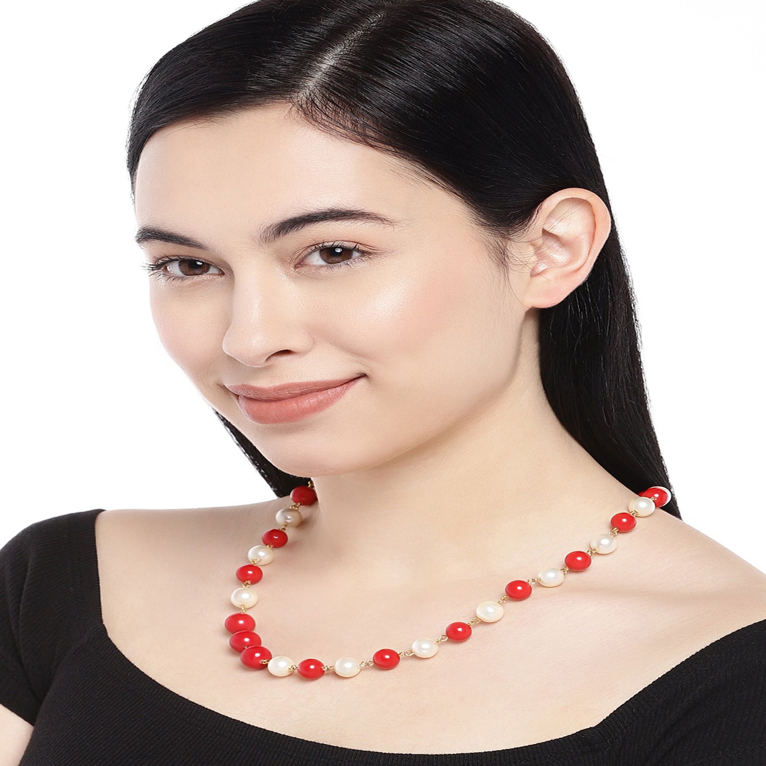 Exclusive Red and Cream Glass Bead Necklace Mala