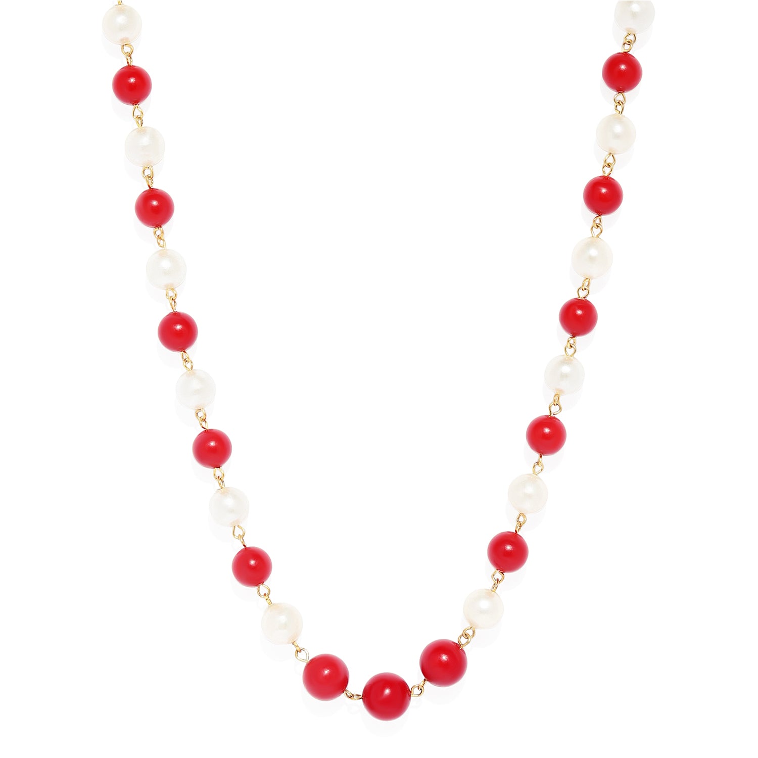 Exclusive Red and Cream Glass Bead Necklace Mala