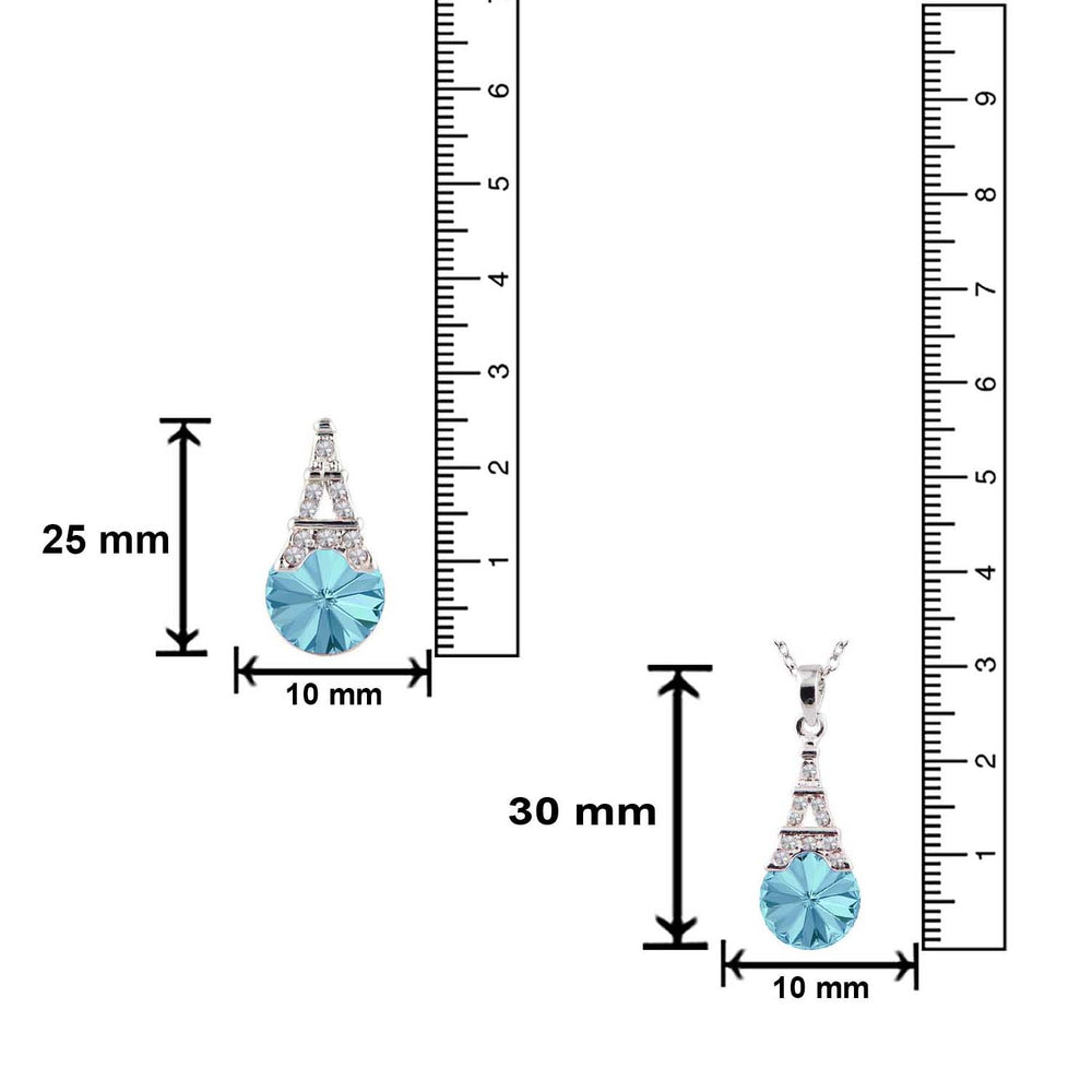 Amethyst Aqua Blue Eiffel Tower Love Pendant set with Crystals