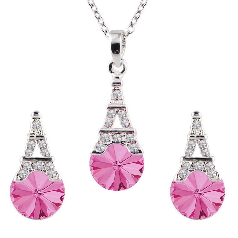 Amethyst Aqua Blue Eiffel Tower Love Pendant set with Crystals