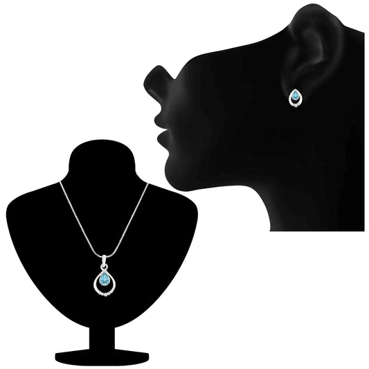 Valentine Gift Pretty Blue Drop Pendant Set with Crystals