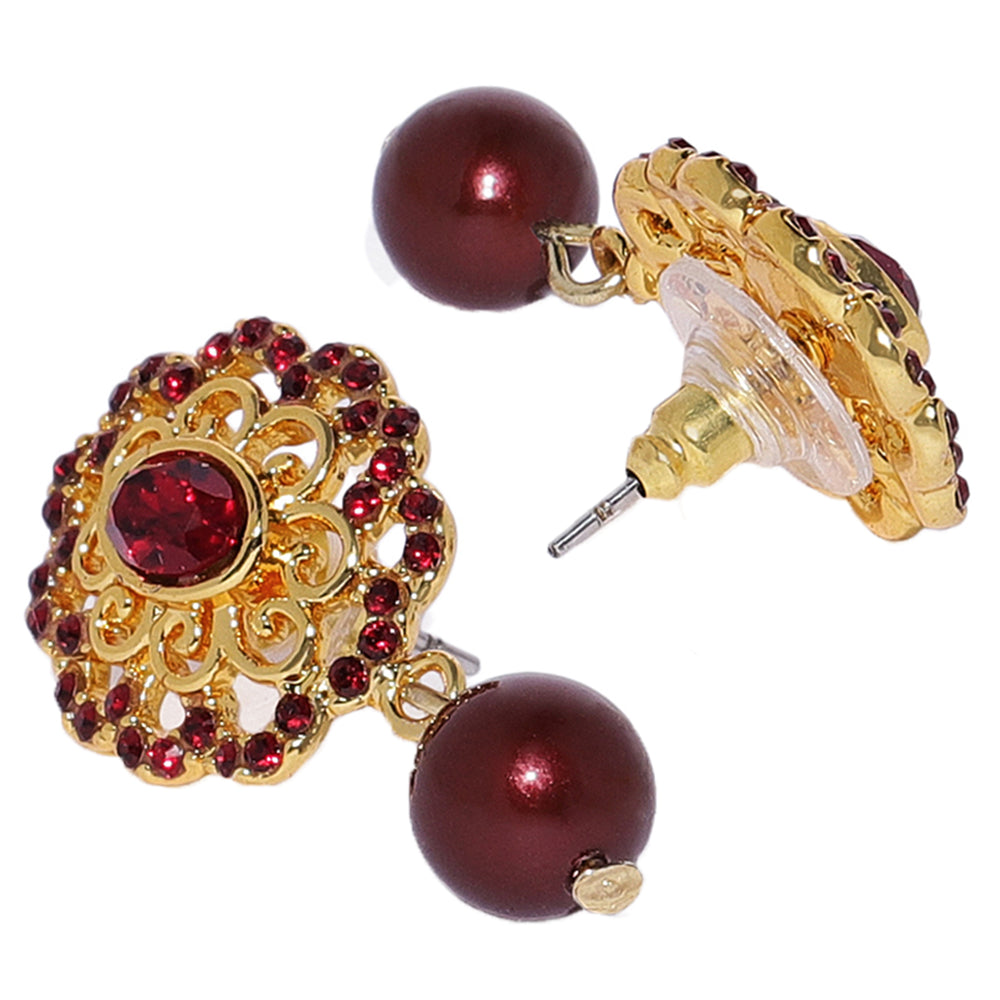 Valentine Gift Marron Crystals and Artificial Pearls Floral Necklace Stet
