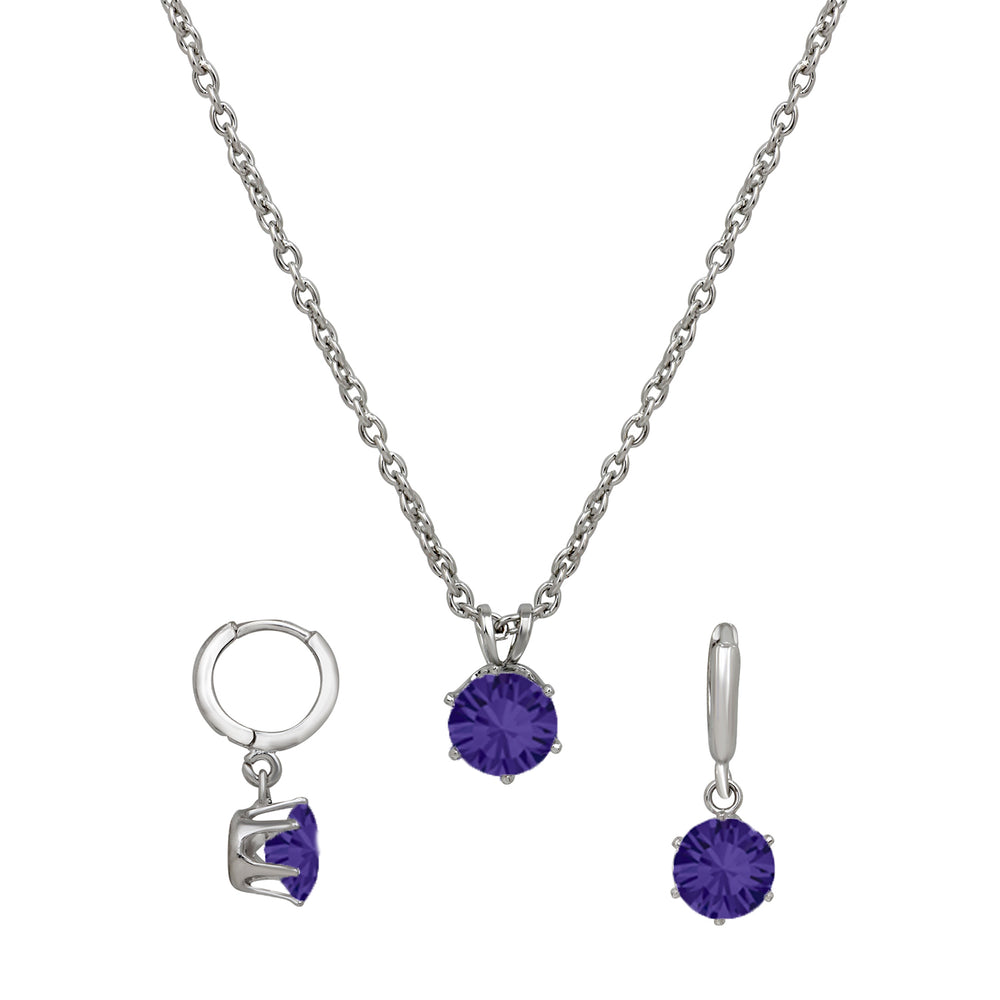 Solitaire White Round Crystal Pendant Set