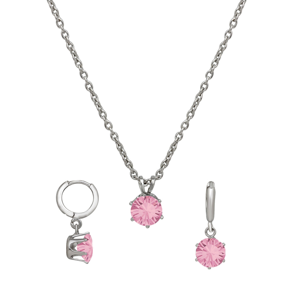 Solitaire White Round Crystal Pendant Set