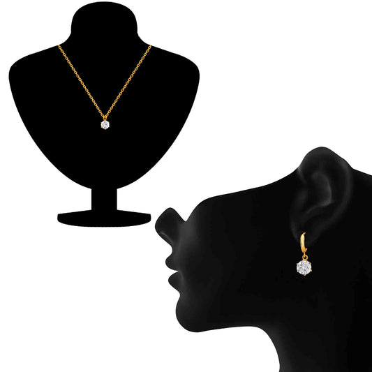 Solitaire White Round Crystal Pendant Set