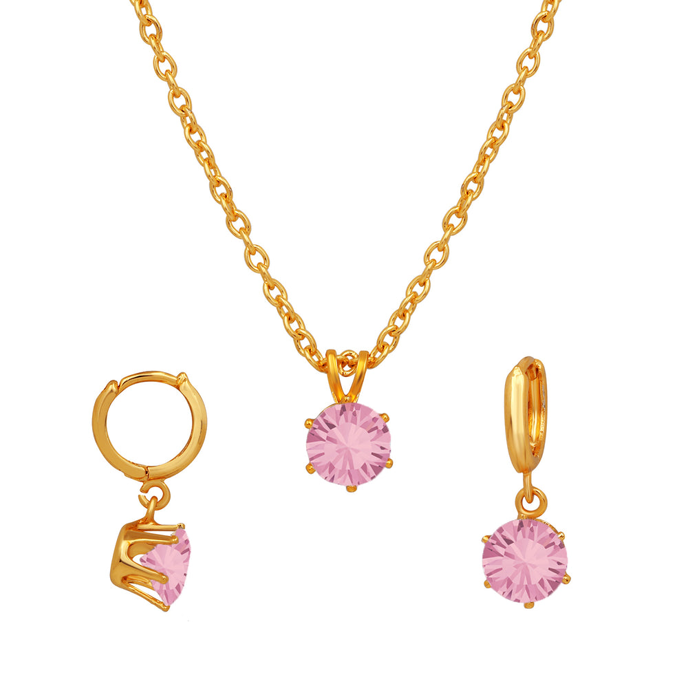 Solitaire White Round Crystal Pendant Set