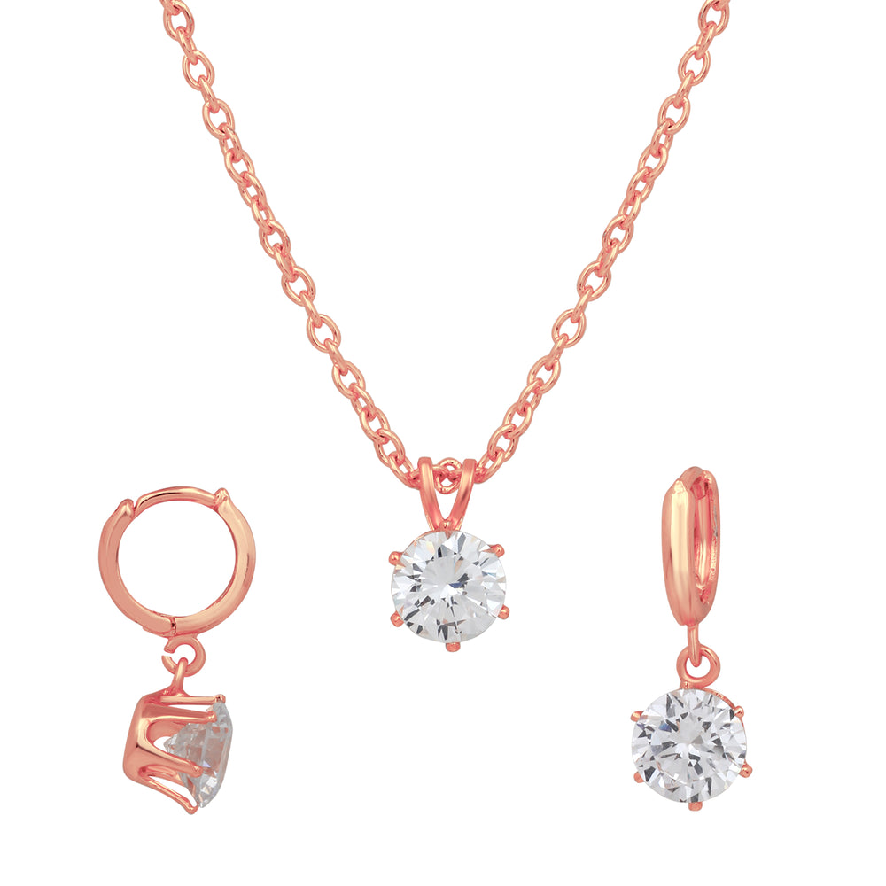 Solitaire White Round Crystal Pendant Set