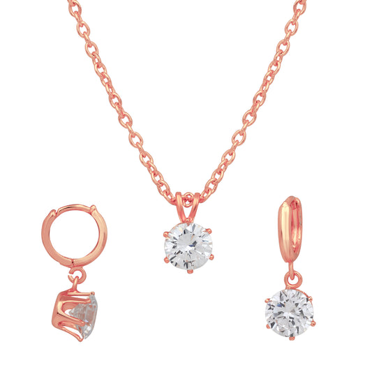 Solitaire White Round Crystal Pendant Set