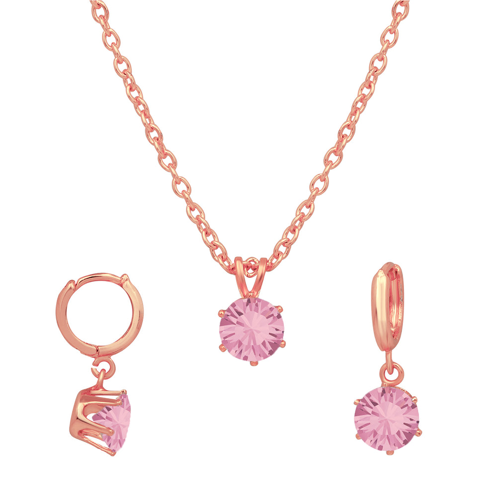 Solitaire White Round Crystal Pendant Set