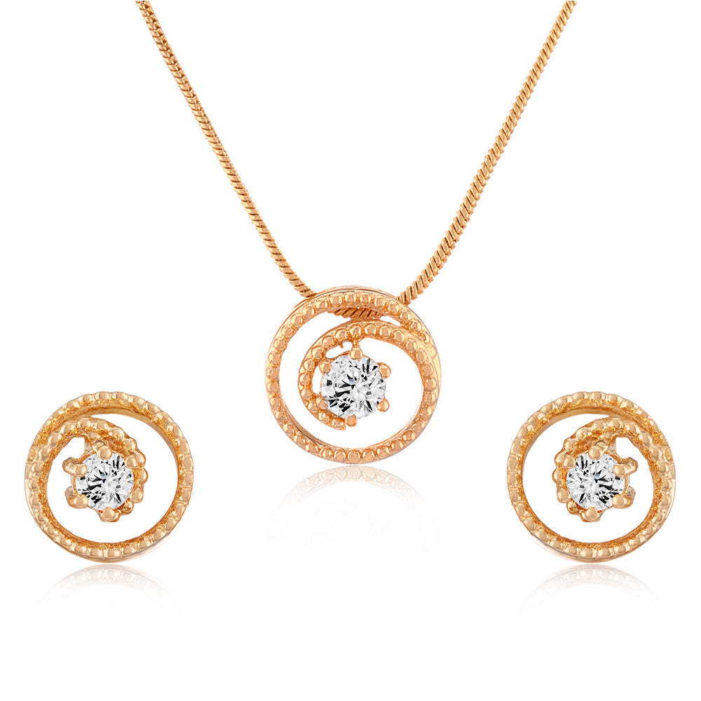 Solitaire Round Crystal Spiral Pendant Set