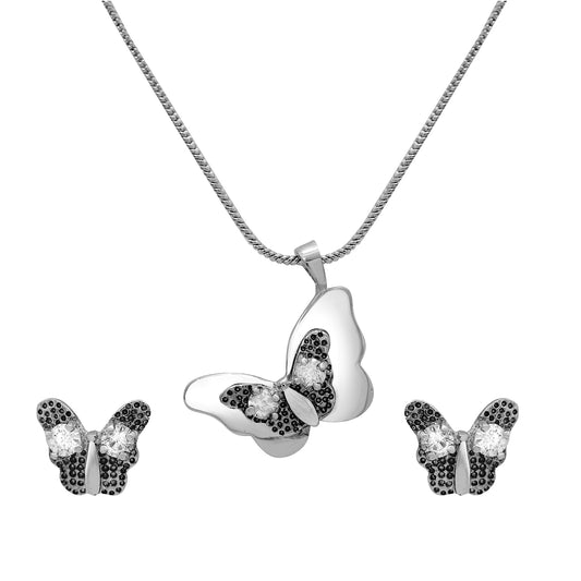 White Solitare Crystal Butterfly Shaped Pendant Set