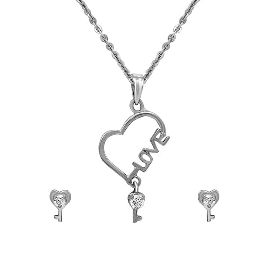 The Love Key Pendant Set with White Solitare Crystal