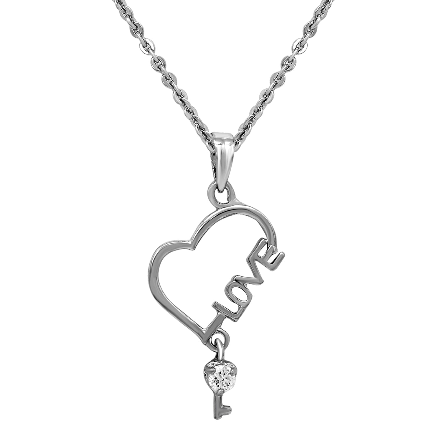 The Love Key Pendant Set with White Solitare Crystal