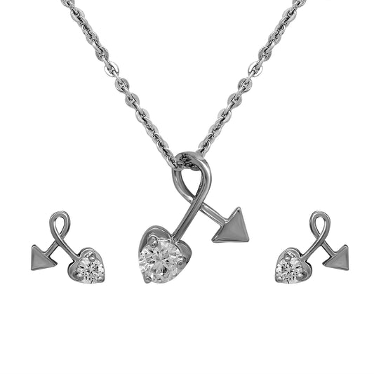 Love in Heart Arraw  Pendant Set with Crystal