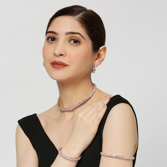 Elegant CZ Adjustable Choker Necklaces Jewellery Set