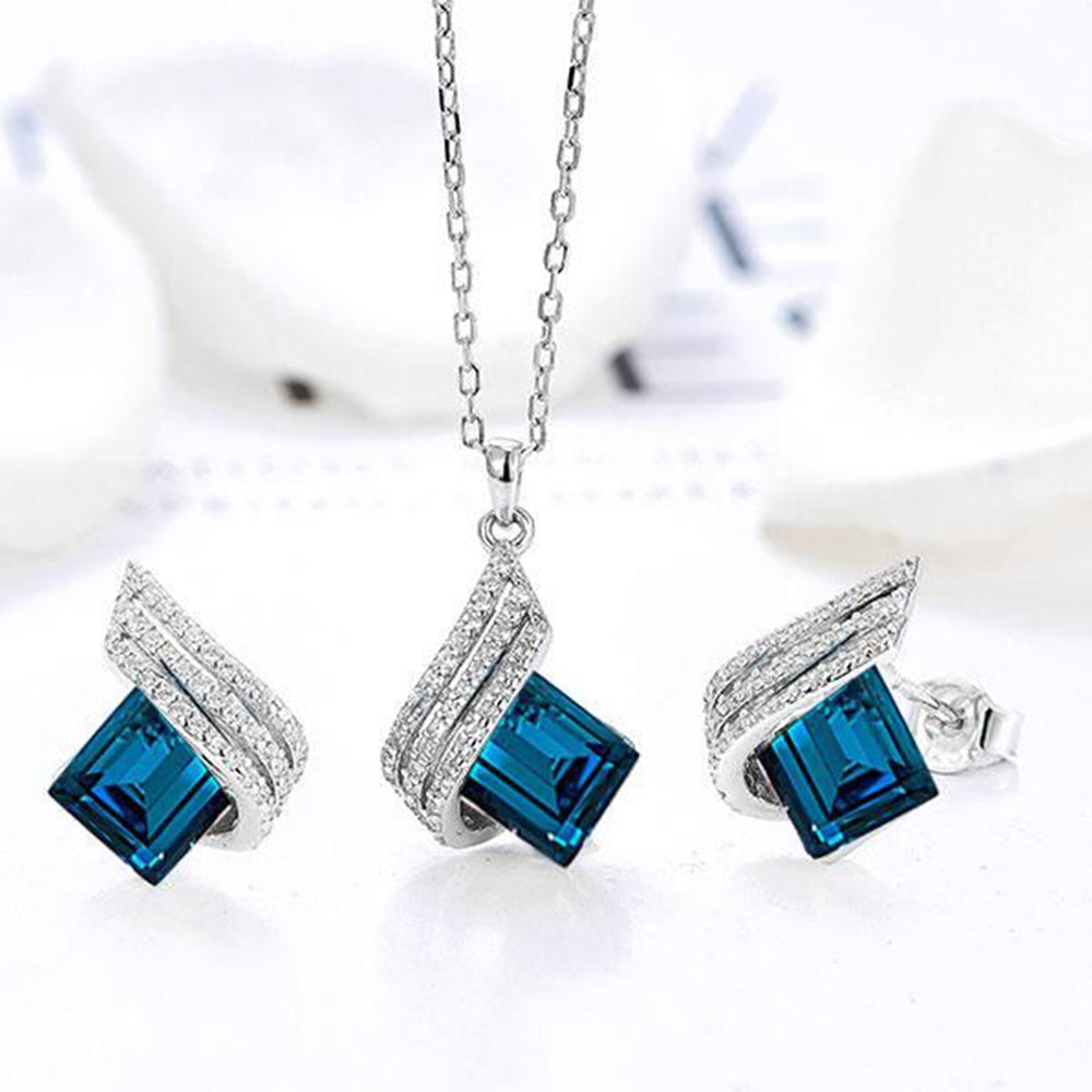 Shining Angel Wings Pink and White Crystal Pendant Necklace Earrings Set