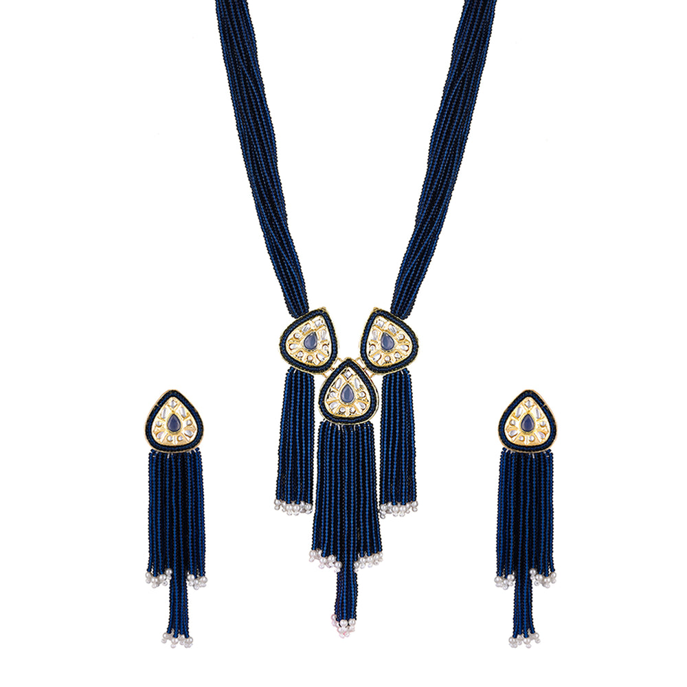 Blue Artificial Beads Beaded Necklace Set