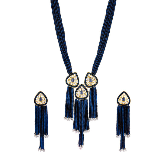 Blue Artificial Beads Beaded Necklace Set