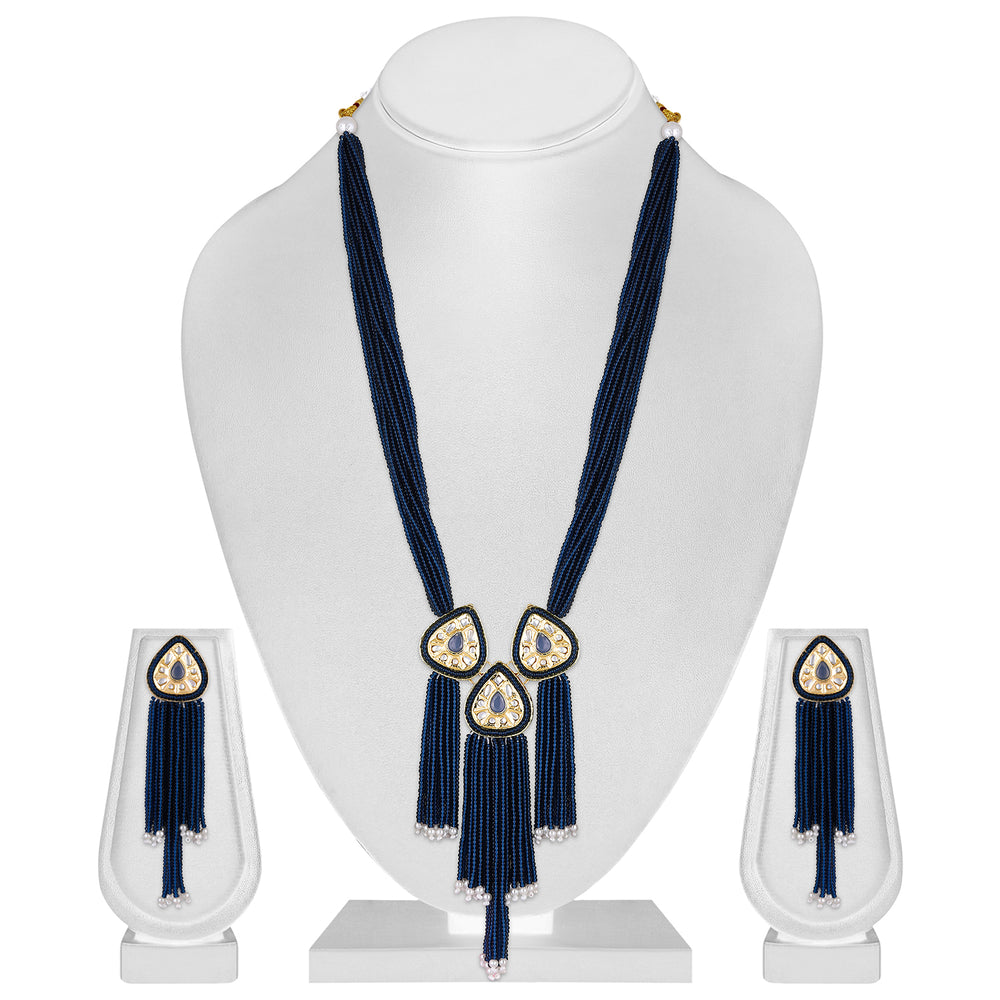 Blue Artificial Beads Beaded Necklace Set