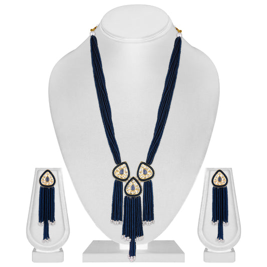 Blue Artificial Beads Beaded Necklace Set