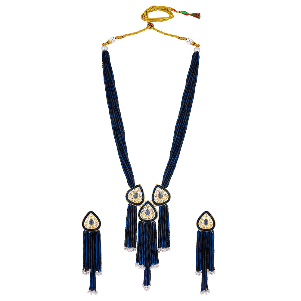 Blue Artificial Beads Beaded Necklace Set