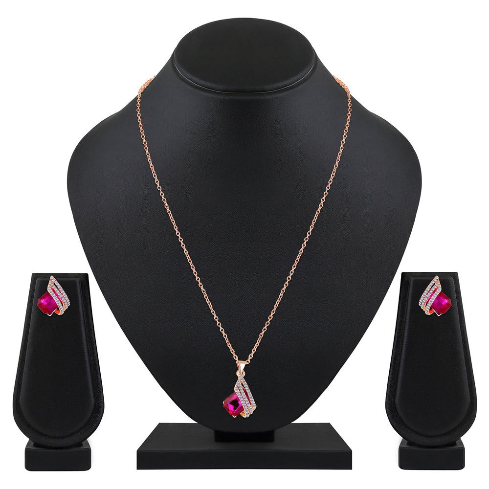 Shining Angel Wings Pink and White Crystal Pendant Necklace Earrings Set