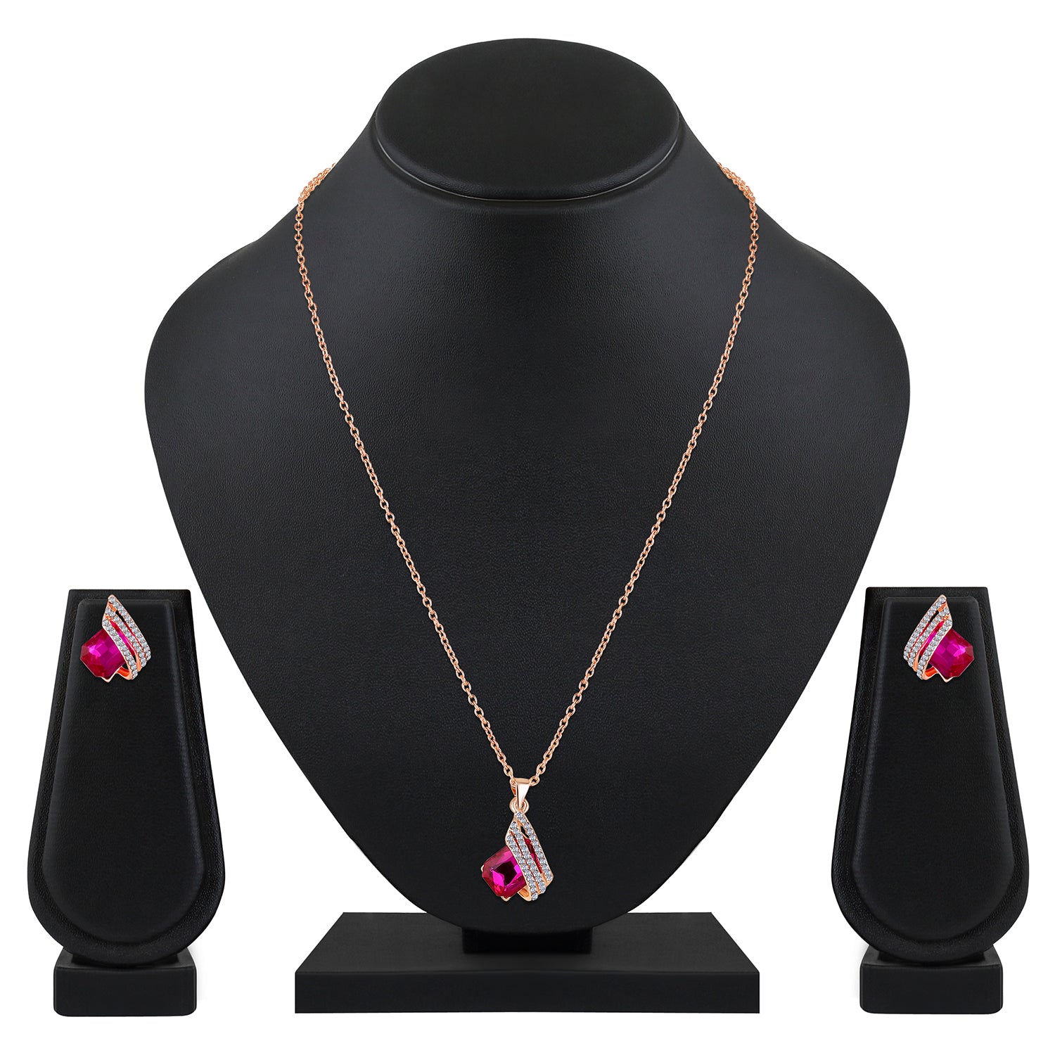 Shining Angel Wings Pink and White Crystal Pendant Necklace Earrings Set