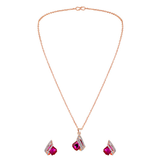 Shining Angel Wings Pink and White Crystal Pendant Necklace Earrings Set