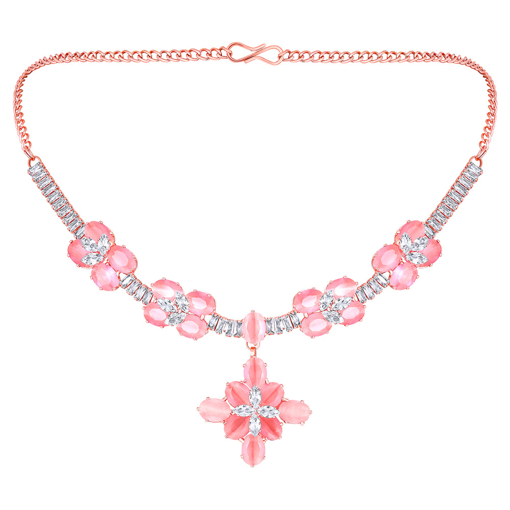 Elegant Floral CZ Necklace Paired with a Pair of Earrings
