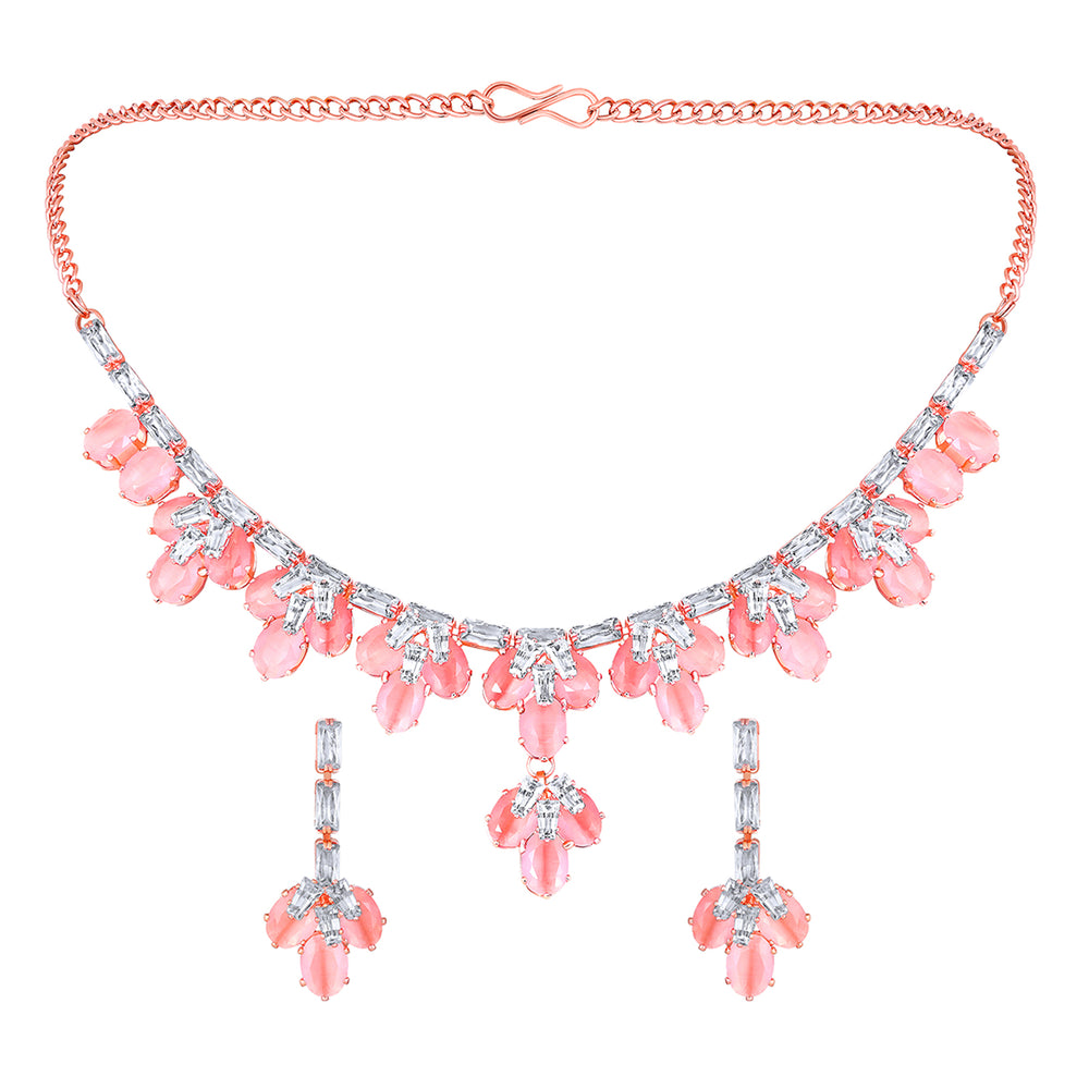 Elegant Floral CZ Necklace Paired with a Pair of Earrings