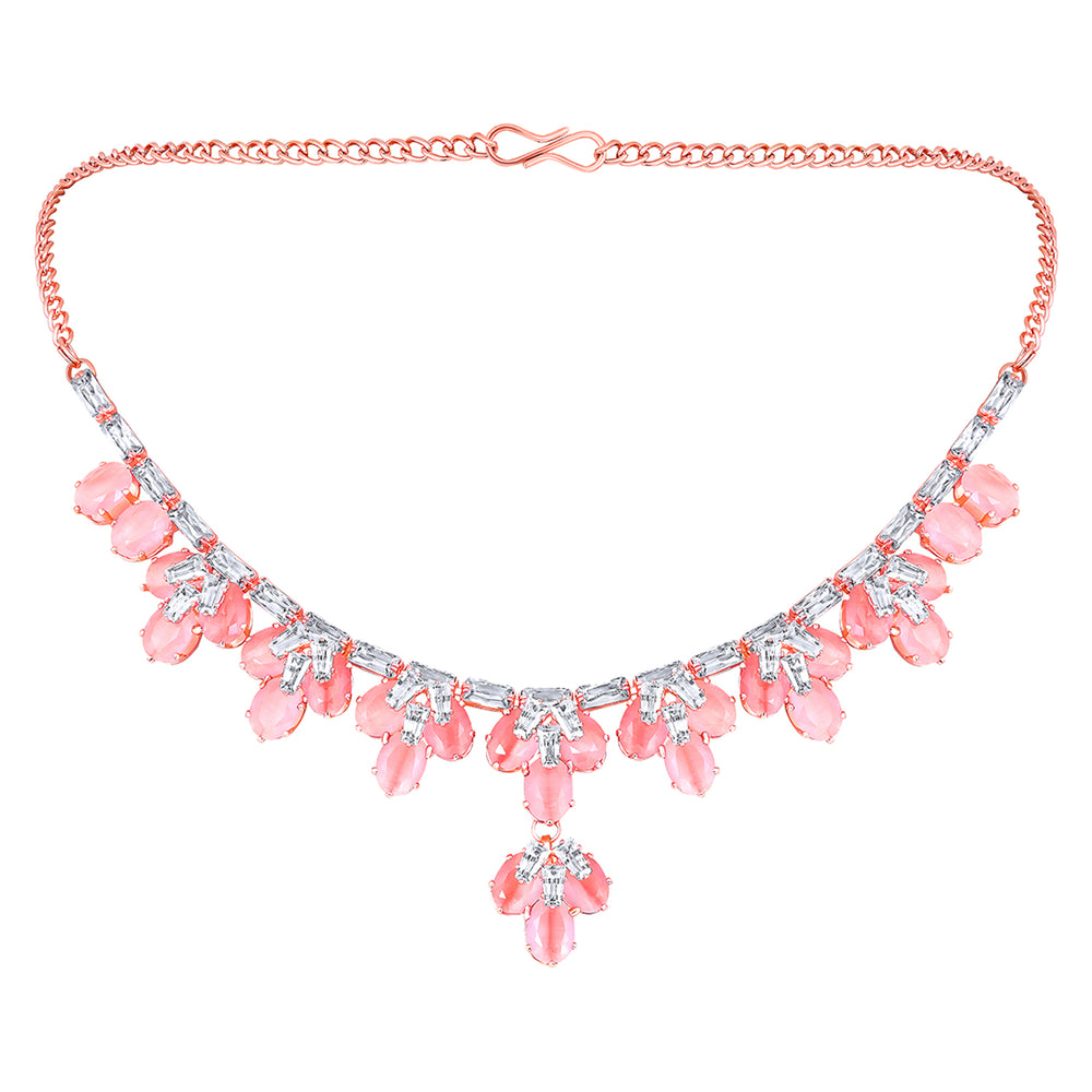 Elegant Floral CZ Necklace Paired with a Pair of Earrings
