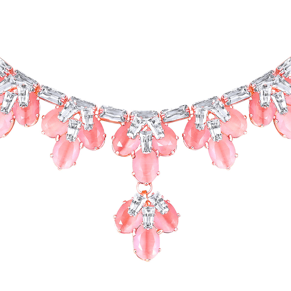 Elegant Floral CZ Necklace Paired with a Pair of Earrings
