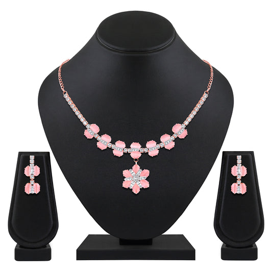 Elegant Floral CZ Necklace Paired with a Pair of Earrings