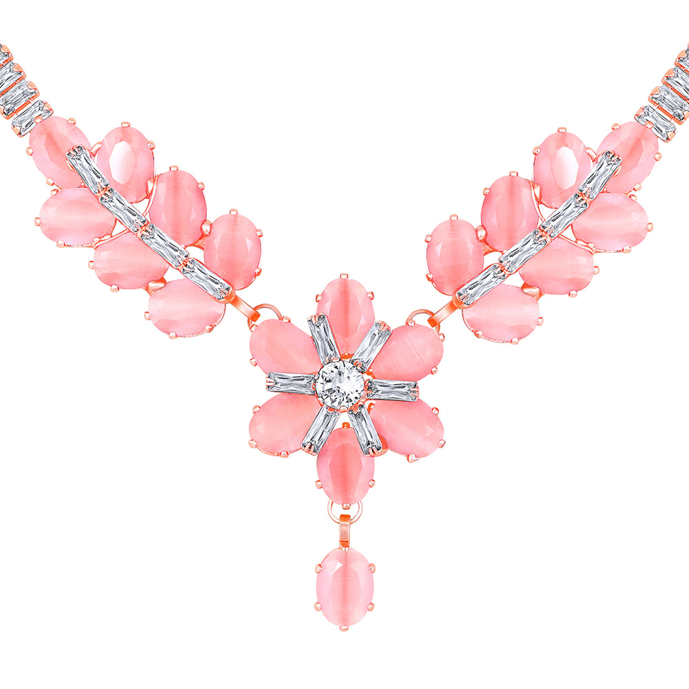 Elegant Floral CZ Necklace Paired with a Pair of Earrings