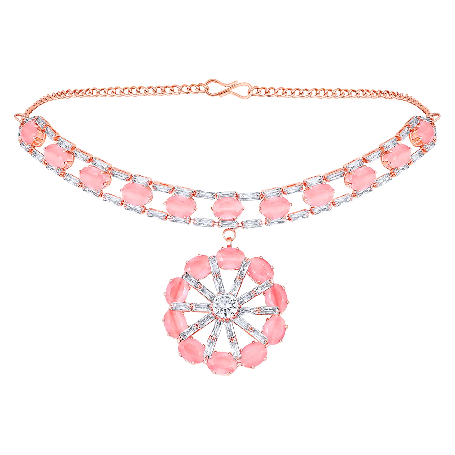 Elegant Floral CZ Necklace Paired with a Pair of Earrings