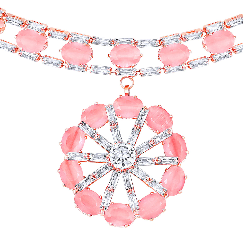 Elegant Floral CZ Necklace Paired with a Pair of Earrings