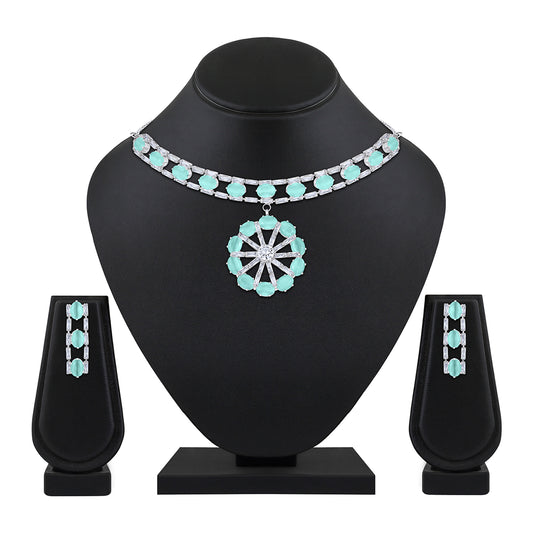 Elegant Floral CZ Necklace Paired with a Pair of Earrings