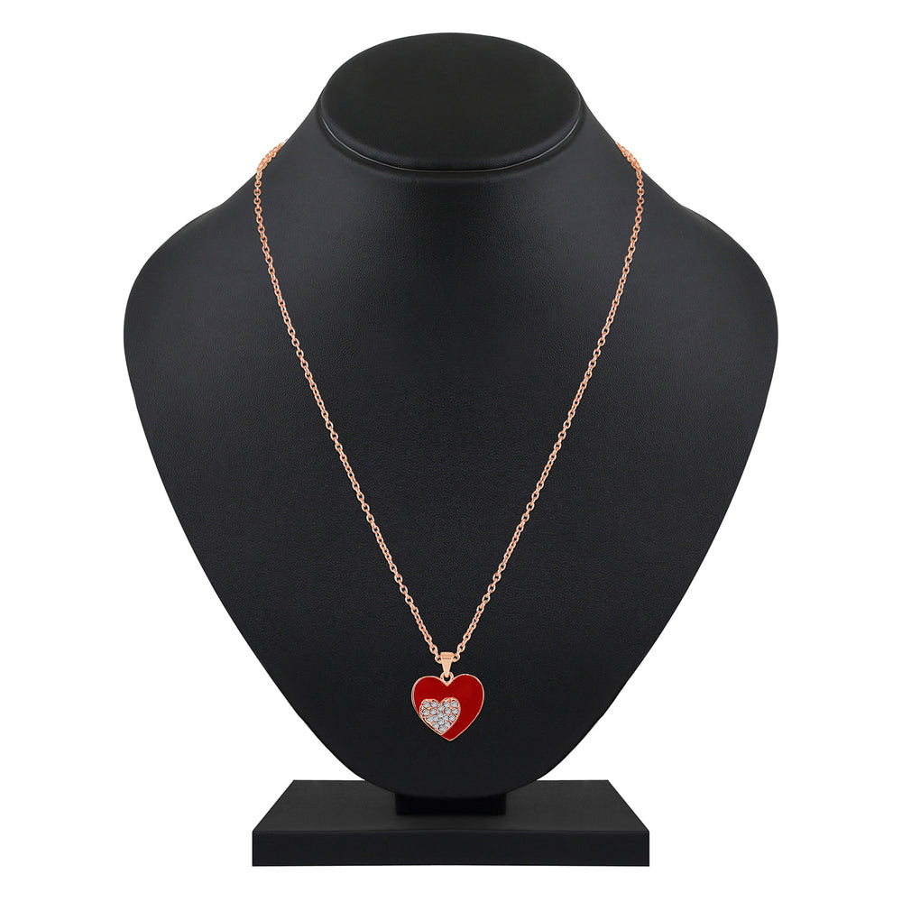 Red Meenakari Work and Crystals Dual Heart Pendant Set