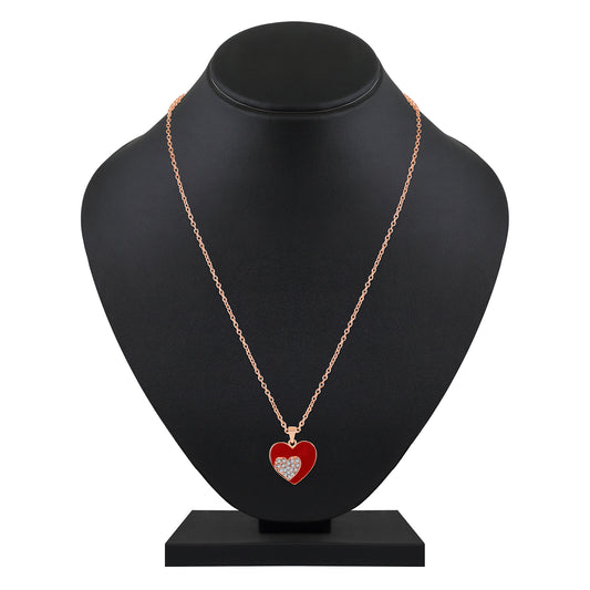 Red Meenakari Work and Crystals Dual Heart Pendant Set