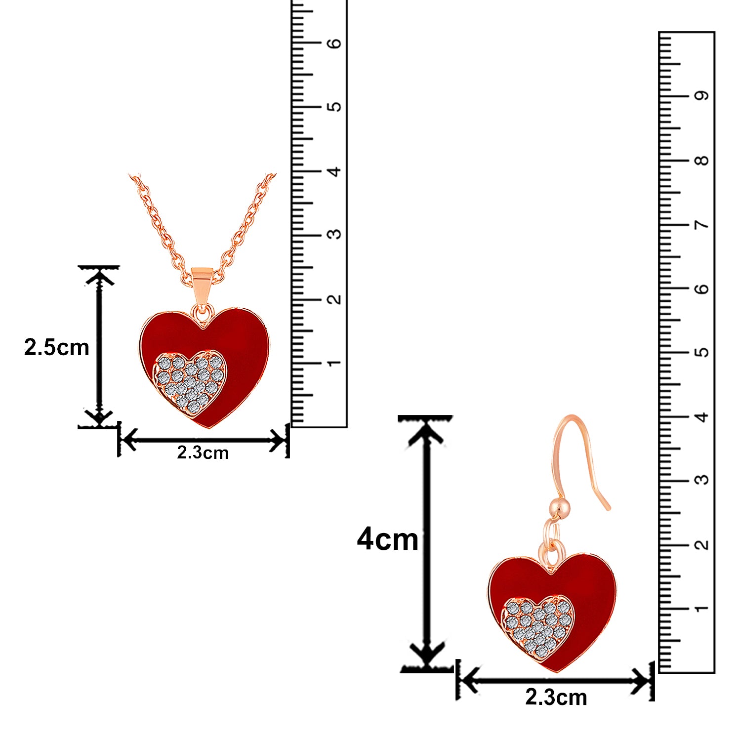 Red Meenakari Work and Crystals Dual Heart Pendant Set