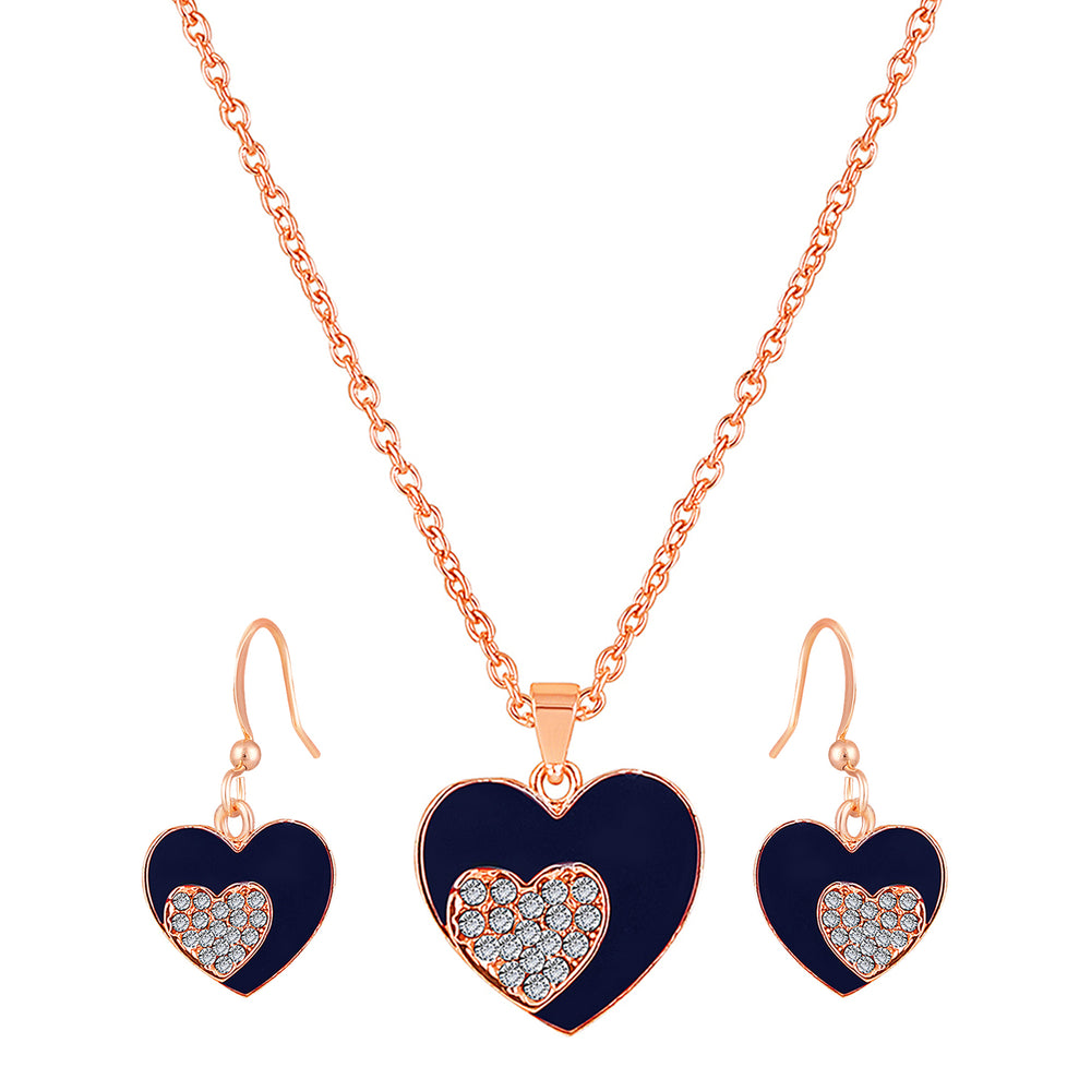 Red Meenakari Work and Crystals Dual Heart Pendant Set