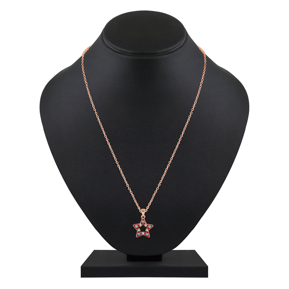 Red Meenakari Work and Crystals Star Pendant Set